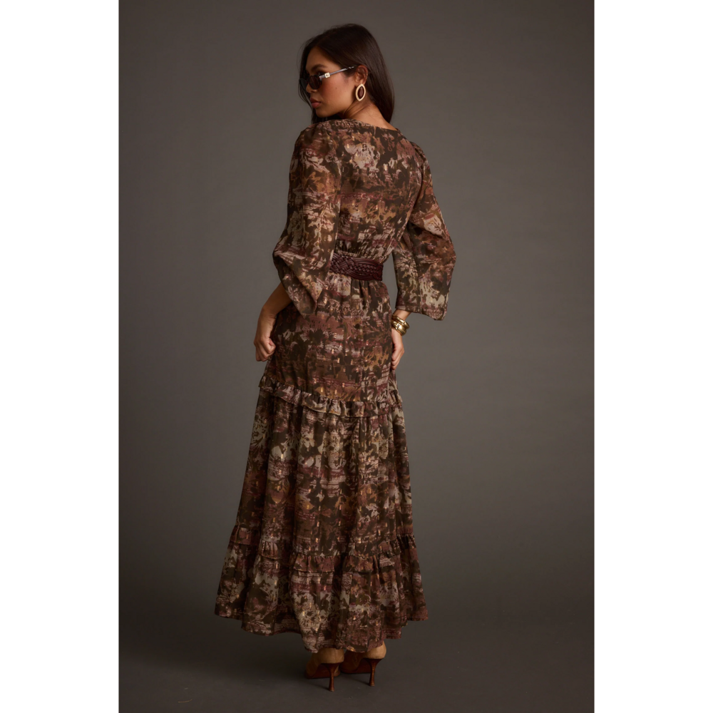 12th Tribe Raindance Floral Long Sleeved Maxi Dress in Brown - Picture 2 of 5